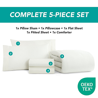 Family Essentials Bed In Bag 5pc - Twin - White, Case Of 6 (BIAB-TW-WH)
