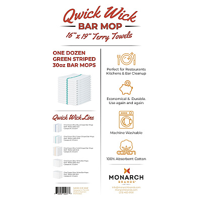 Qwick Wick Bar Mop Towel 30oz Green Stripe, Case Of 60 (N030-GR-5DZ)