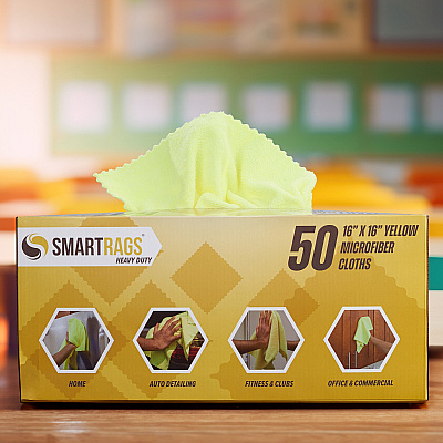 Smartrags Xl Microfiber 45 Gram 16x16 Yellow, Pack Of 50 (PNP-M930-Y)
