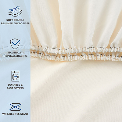 Host & Home Microfiber Fitted Sheets - Twin - Ivory W/ Black Hem, Case Of 24 (MFS-368012-IV)