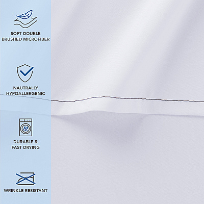 Host & Home Microfiber Flat Sheets - Twin - White W/ Black Hem, Pack Of 6 (P-MFS-66104)