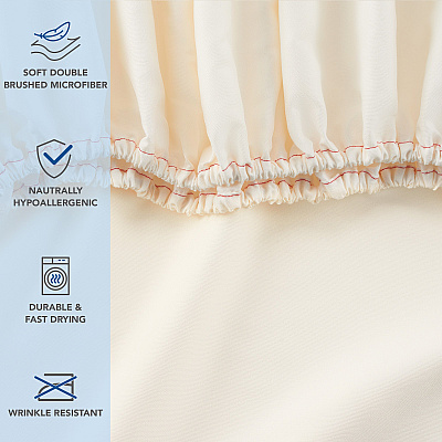 Host & Home Microfiber Fitted Sheets - Full - Ivory W/ Red Hem, Case Of 24 (MFS-548012-IV)