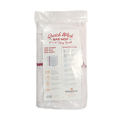 Qwick Wick Bar Mop Towel 30oz Red Stripe, Case Of 60 (N030-W65RD-5DZ)