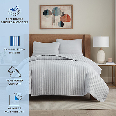 Host & Home Brushed Microfiber Quilt Set Queen Light Gray, 1 Set (P-MFQT-FQSET-LG)