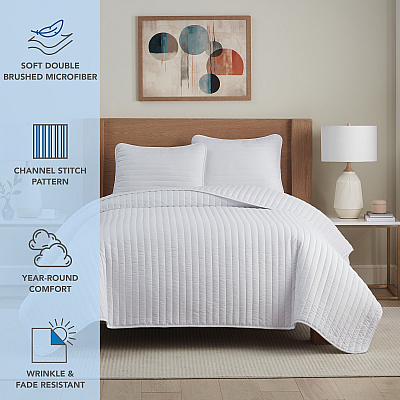 Host & Home Brushed Microfiber Quilt Set Queen White, 1 Set (P-MFQT-FQSET-WH)