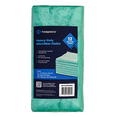 Microfiber Cloths 12x12 300 Gsm Half-fold Green, Pack Of 12 (MFC3001212GN)