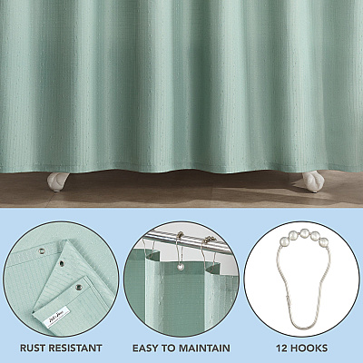H&h Poly Shower Curtain Set 72x72 Raindrop Silt Green, 1 Set (P-SCSET-7272-GR)