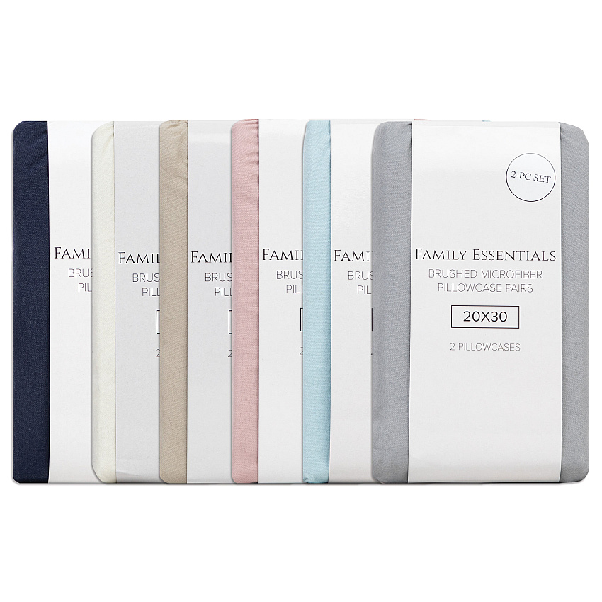 Family Essentials Microfiber Pillowcases Controlled Assortment - Vinyl Bag, Case Of 24 (PCMFVB-STD-ASST)