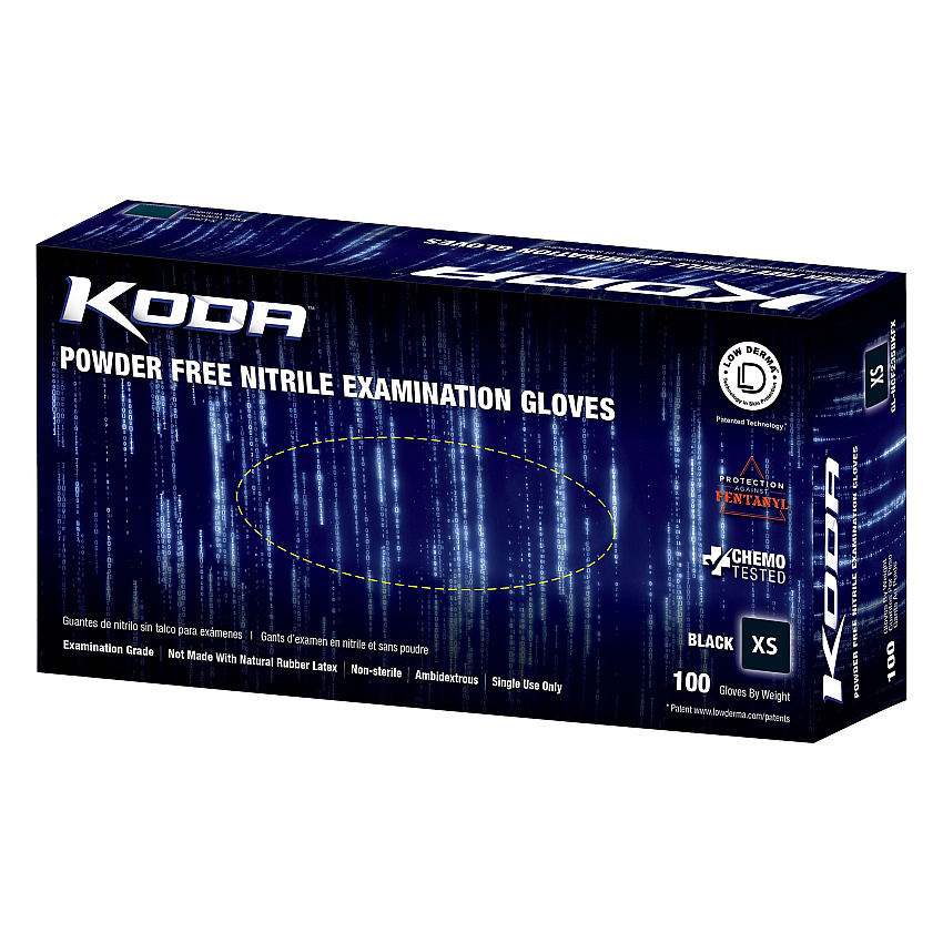 Koda Nitrile Powder Free 5.5 Mil Exam Gloves Black Xs, Box Of 100 (GL-NCF235BKFXS)