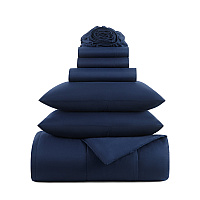 Family Essentials Bed In Bag 7pc - Queen - Navy, 7 Piece Set (P-BIAB-FQ-NV)