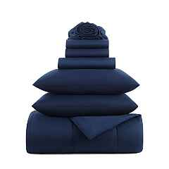 Family Essentials Bed In Bag 7pc - Queen - Navy, 7 Piece Set (P-BIAB-FQ-NV)
