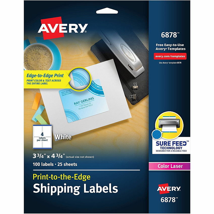 Avery Shipping Labels, Sure Feed, 3-3/4" x 4-3/4" , 100 Labels (AVE6878)