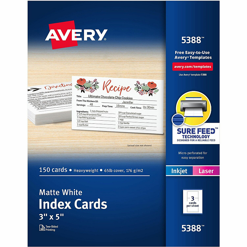 Avery Laser, Inkjet Printable Index Cards (AVE5388)