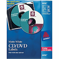 Avery Color Laser White Matte CD/DVD Labels (AVE6692)
