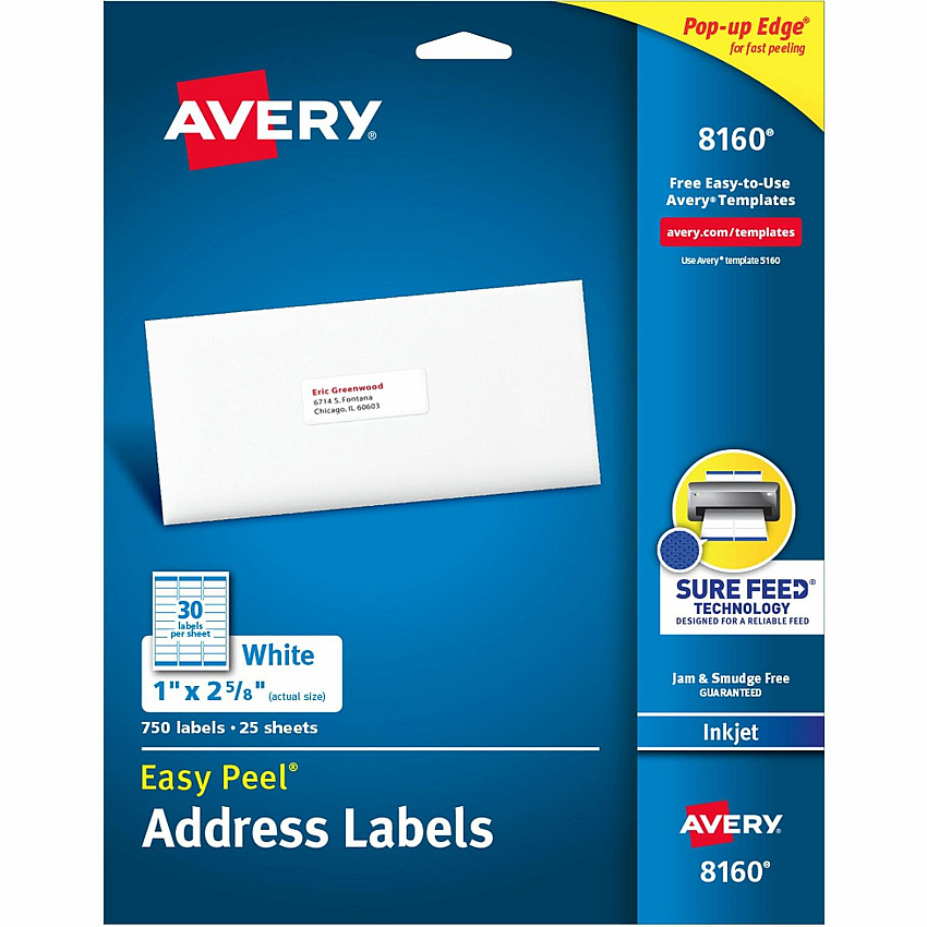 Avery Easy Peel Address Labels with Sure Feed Technology (AVE8160)