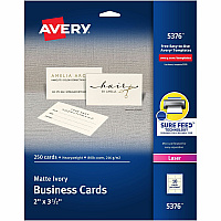 Avery 2" x 3.5" Ivory Business Cards, Sure Feed Technology, Laser, 250 Cards (AVE5376)