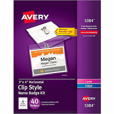 Avery Garment-Friendly Clip-Style Name Badges (AVE5384)