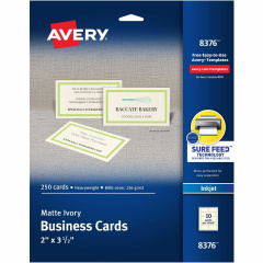 Avery 2" x 3.5" Ivory Business Cards, Sure Feed(TM), 250 (8376)