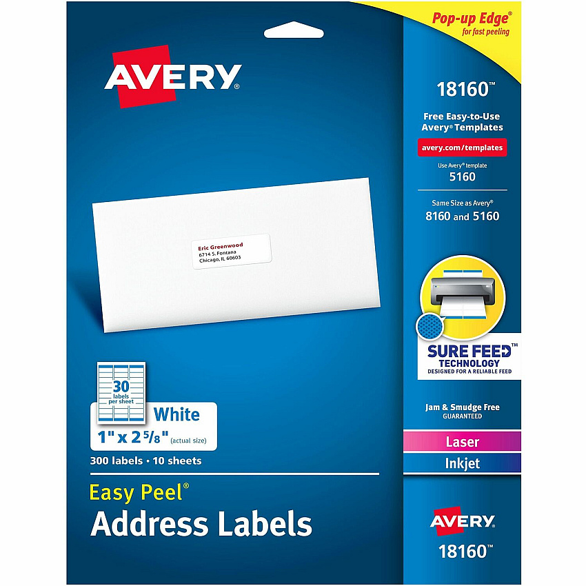 Avery Easy Peel Address Labels - Sure Feed Technology (AVE18160)