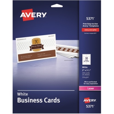 Avery 2" x 3.5" Business Cards, Sure Feed(TM), Laser, 250 (5371)