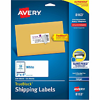 Avery Shipping Labels, Sure Feed, 2" x 4" , 100 Labels (18163)