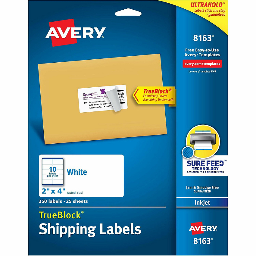 Avery Shipping Labels, Sure Feed, 2" x 4" , 100 Labels (18163)