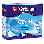 Verbatim CD-R Recordable Disc, 700 MB/80 min, 52x, Slim Jewel Case, Silver, 10/Pack (VER94935)