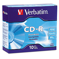 Verbatim CD-R Recordable Disc, 700 MB/80 min, 52x, Slim Jewel Case, Silver, 10/Pack (VER94935)