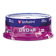Verbatim DVD+R Recordable Disc, 4.7 GB, 16x, Spindle, Silver, 25/Pack (95033)