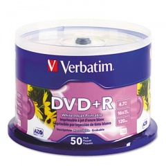 Verbatim Inkjet Printable Dvd+r Discs, White, 50/pack (95136)