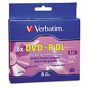 Verbatim DVD+R Dual-Layer Recordable Disc, 8.5 GB, 8x, Jewel Case, Silver, 5/Pack (VER95311)