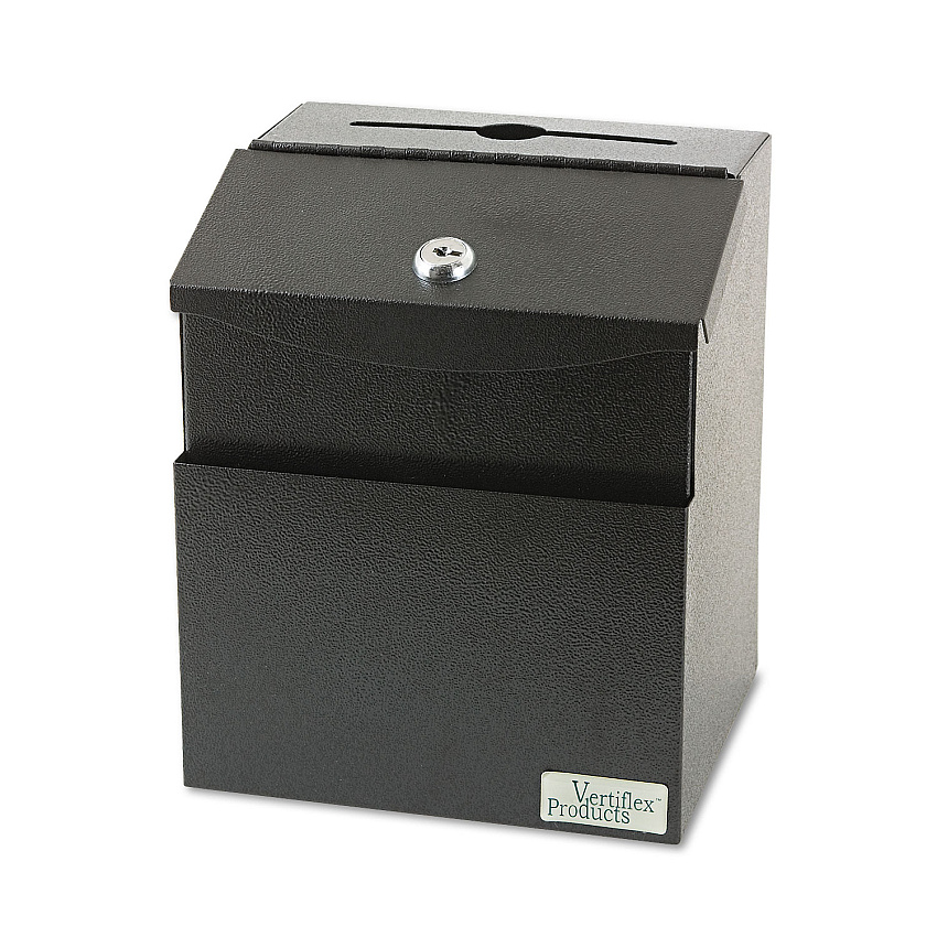 Vertiflex Steel Suggestion Box with Locking Top, 7 x 6 x 8.5, Black (VRT50085)