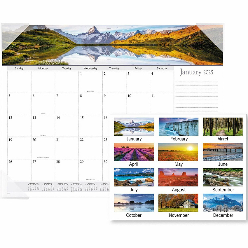 AT-A-GLANCE Landscape Panoramic Desk Pad, Landscapes Photography, 22 x 17, White Sheets, Clear Corners, 12-Month (Jan to Dec): 2026 (89802)
