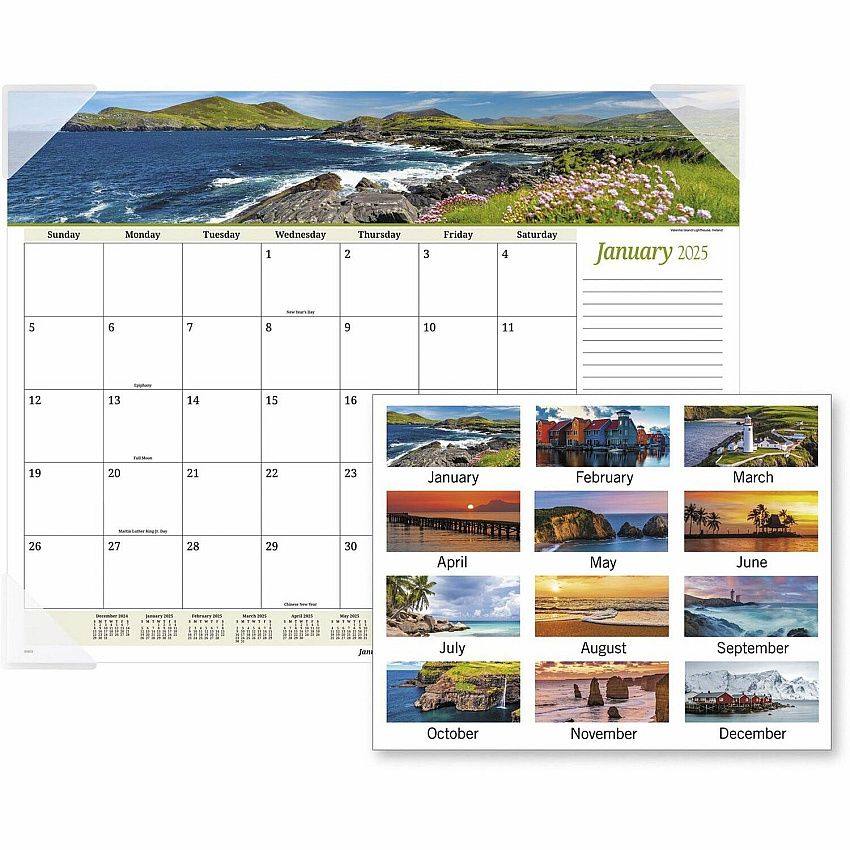 AT-A-GLANCE Seascape Panoramic Desk Pad, Seascape Panoramic Photography, 22 x 17, White Sheets, Clear Corners, 12-Month (Jan-Dec): 2026 (89803)