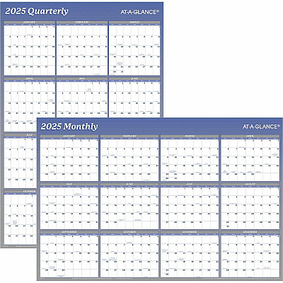 AT-A-GLANCE Vertical/Horizontal Erasable Quarterly/Monthly Wall Planner, 24 x 36, White/Blue Sheets, 12-Month (Jan to Dec): 2026 (A1102)