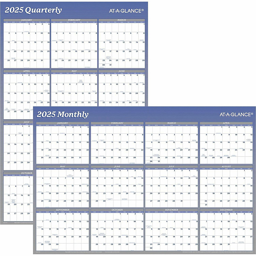 AT-A-GLANCE Vertical/Horizontal Erasable Quarterly/Monthly Wall Planner, 24 x 36, White/Blue Sheets, 12-Month (Jan to Dec): 2026 (A1102)