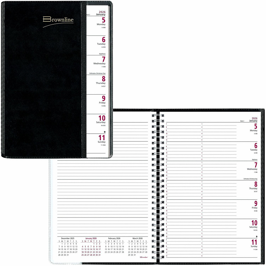 Brownline Pre-Vu Weekly Planner, Transparent Section, English, Black (CB920.BLK) (CB920BLK)