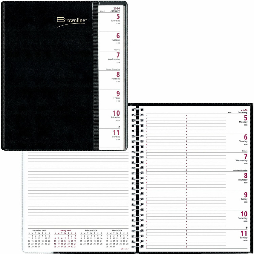 Brownline Pre-Vu Weekly Planner, Transparent Section, English, Black (CB925.BLK) (CB925BLK)