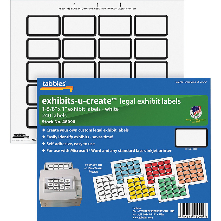 Tabbies Legal Exhibits-U-Create 1" Labels (TAB48090)