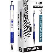 Zebra Pen F-301 Stainless Steel Ballpoint Pens (ZEB27120)
