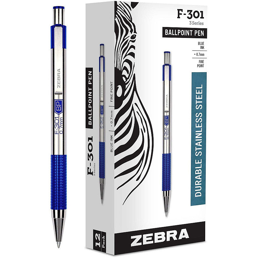 Zebra Pen F-301 Stainless Steel Ballpoint Pens (ZEB27120)