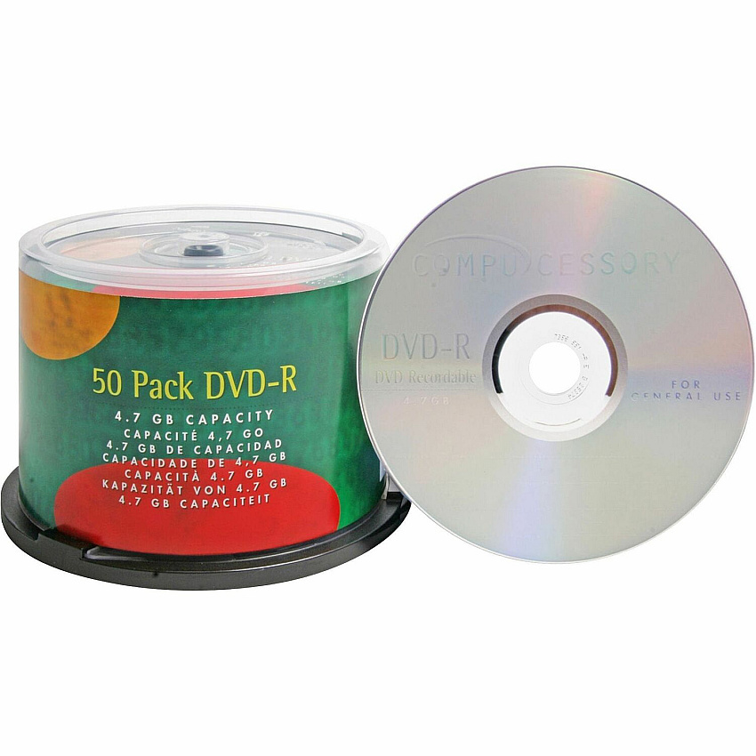 Compucessory DVD Recordable Media - DVD-R - 16x - 4.70 GB - 50 Pack - Silver (CCS35557)