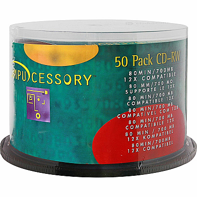 Compucessory CD Rewritable Media - CD-RW - 12x - 700 MB - 50 Pack - Silver (CCS72102)