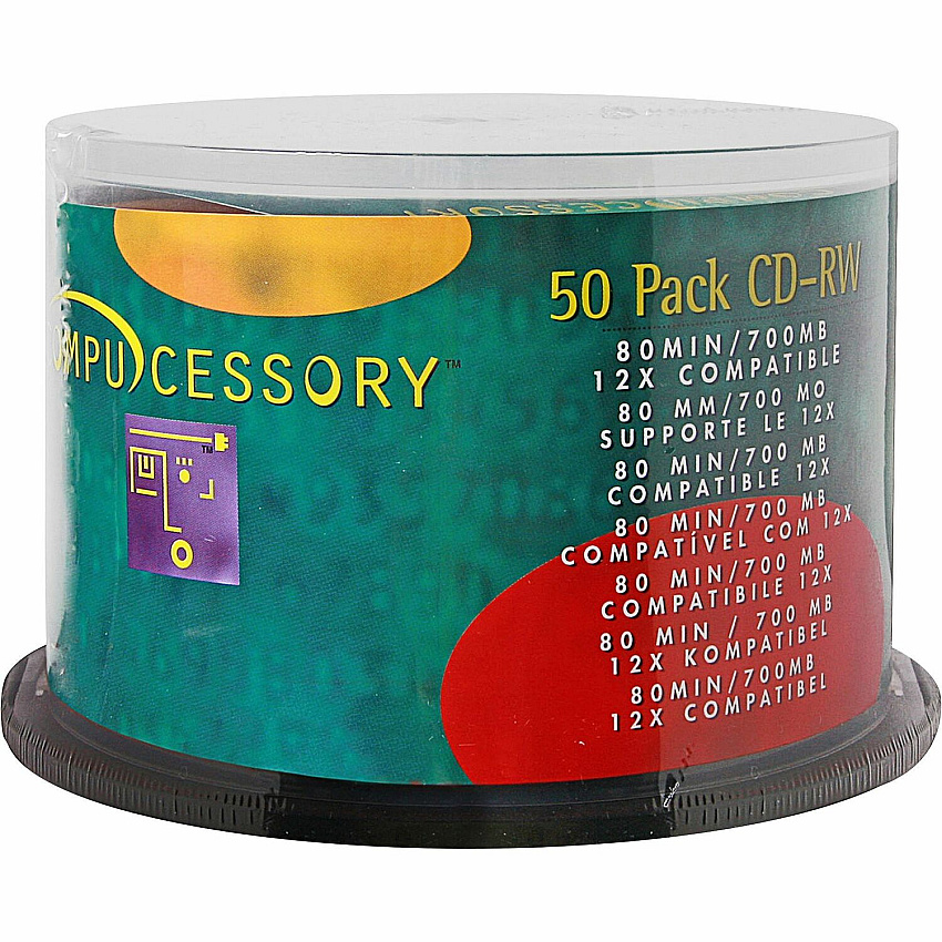 Compucessory CD Rewritable Media - CD-RW - 12x - 700 MB - 50 Pack - Silver (CCS72102)