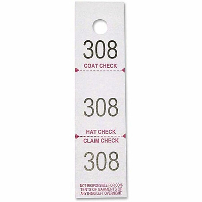 Sparco 3-Part Coat Check Tickets (SPR99300)