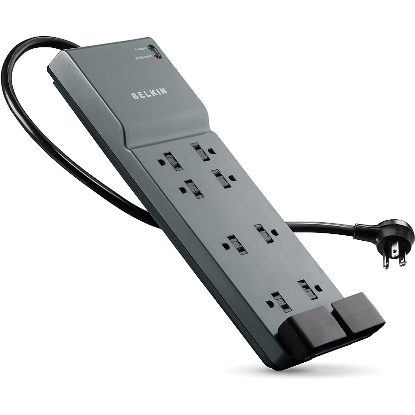 Belkin 8 Outlet Home/Office Surge Protector with telephone protection - 6 foot Cable - Black - 3550 Joules (BLKBE10820006)