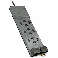 Belkin 12-Outlet Home/Office Surge Protector with 8-foot cord - 8 foot Cable - Black - 3780 Joules (BE11223008)