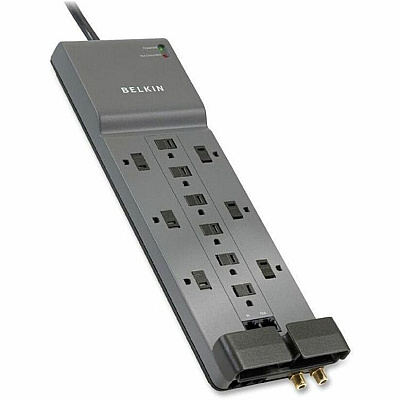Belkin 12-Outlet Home/Office Surge Protector w/Phone/Ethernet/Coax Protection - 10 foot Cable - Black - 3996 Joules (BLKBE11223410)