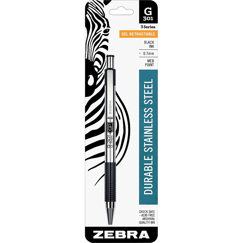 Zebra STEEL 3 Series G-301 Retractable Gel Pen (ZEB41311)