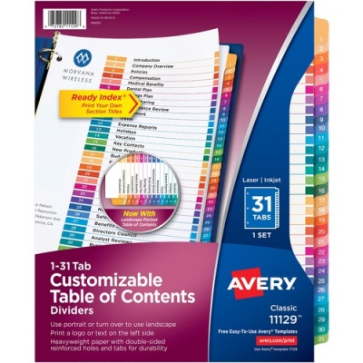 Avery Ready Index 1-31 Tab Custom TOC Dividers (11129)